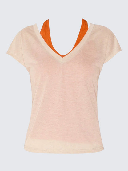 Oatmeal V-Neck Cap Sleeve Tee Set