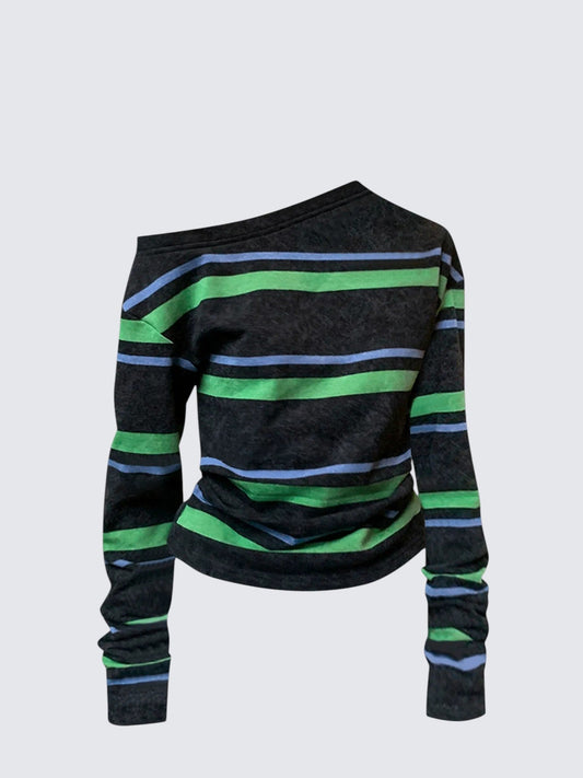 Stripe Off Shoulder Sweatshirt Women