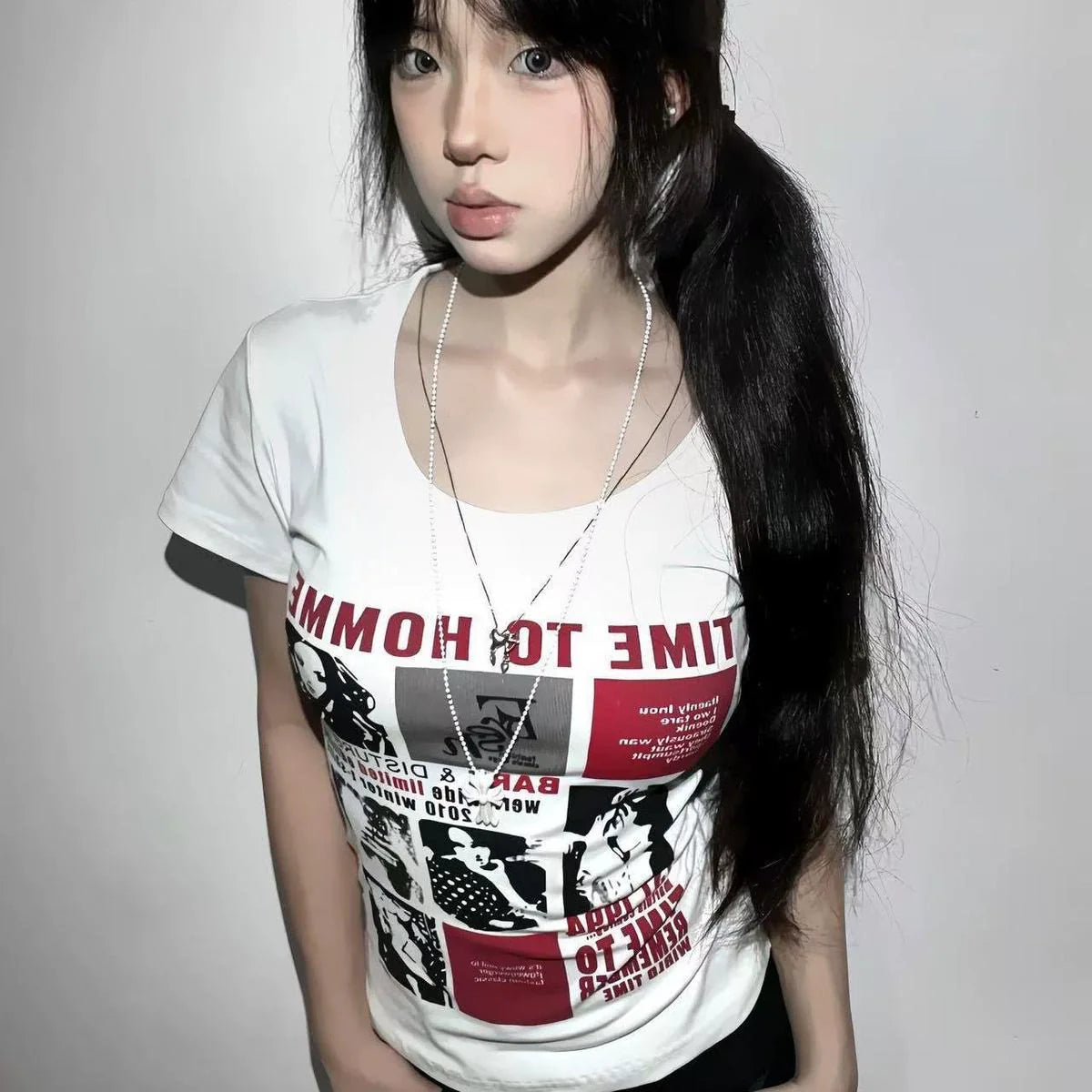 White American Vintage Regular-Shoulder Print Y2K T-Shirt