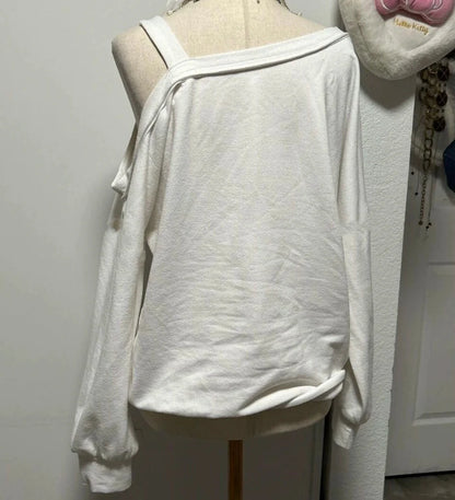 Skull Print Off-Shoulder Hoodie Subculture Gothic Rock Punk Dark Y2K E-girl Autumn/Winter Top