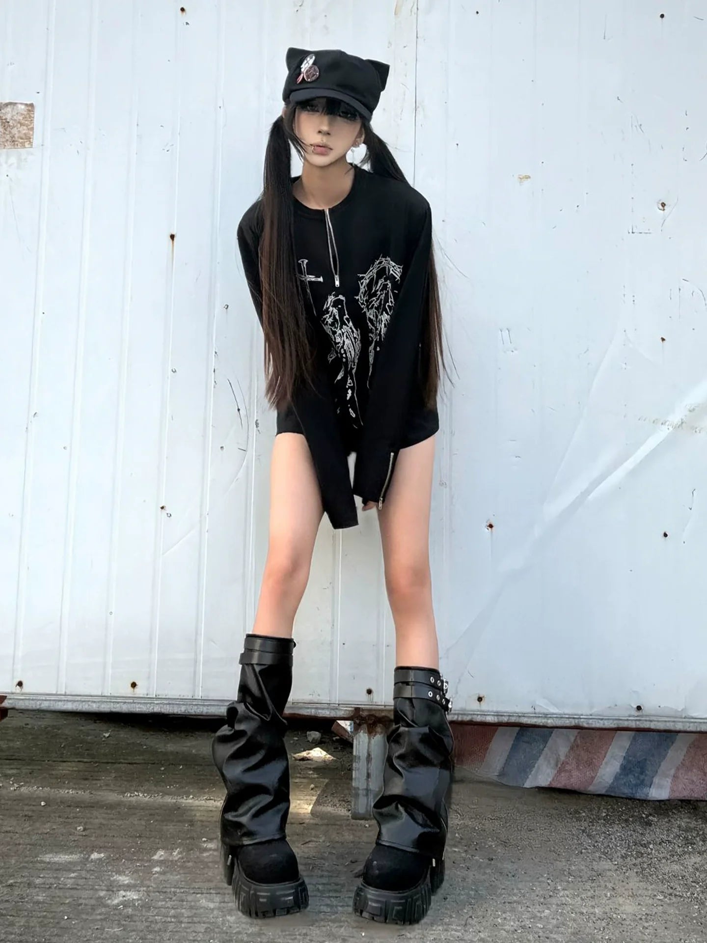 Visual Kei Cross Half Zip Tee