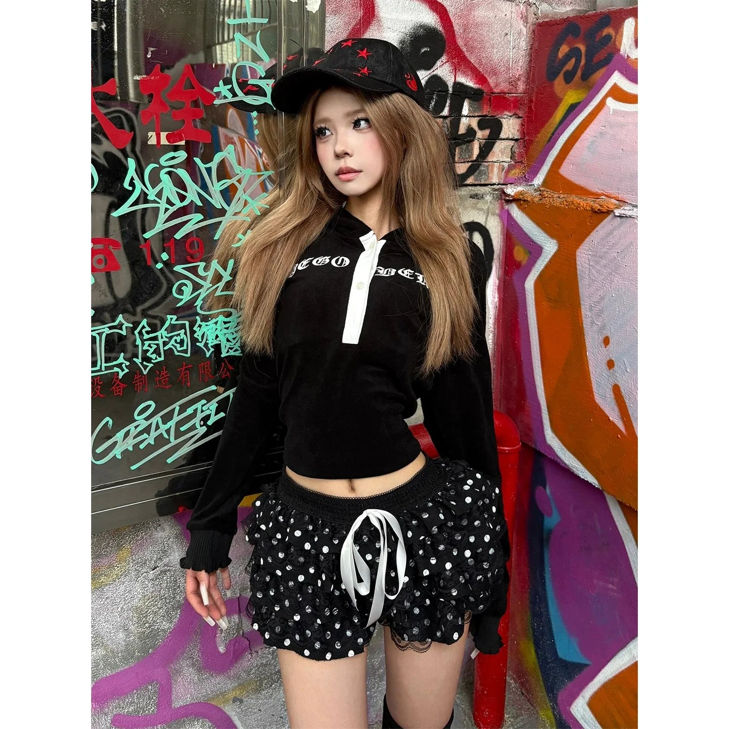 Subculture Y2K Stretch Long Sleeve Hoodie Fitted Hot-Girl Top