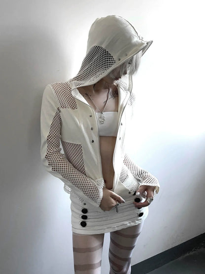 Y2K Mesh Patchwork Cardigan