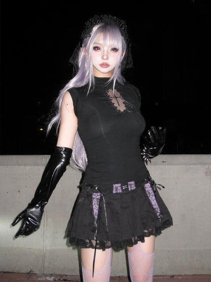 Gothic Sleeveless Tank Cross Hollow-Out Fitted Y2K Top