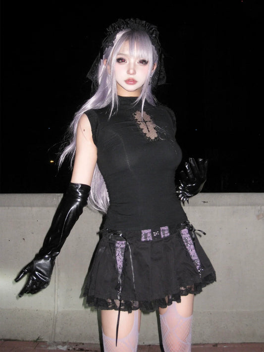 Gothic Sleeveless Tank Cross Hollow-Out Fitted Y2K Top