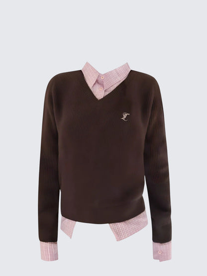 American Fake Two-Piece Brown Knit Sweater