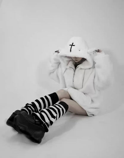 Dark Punk Lamb Ear Faux Fur Coat