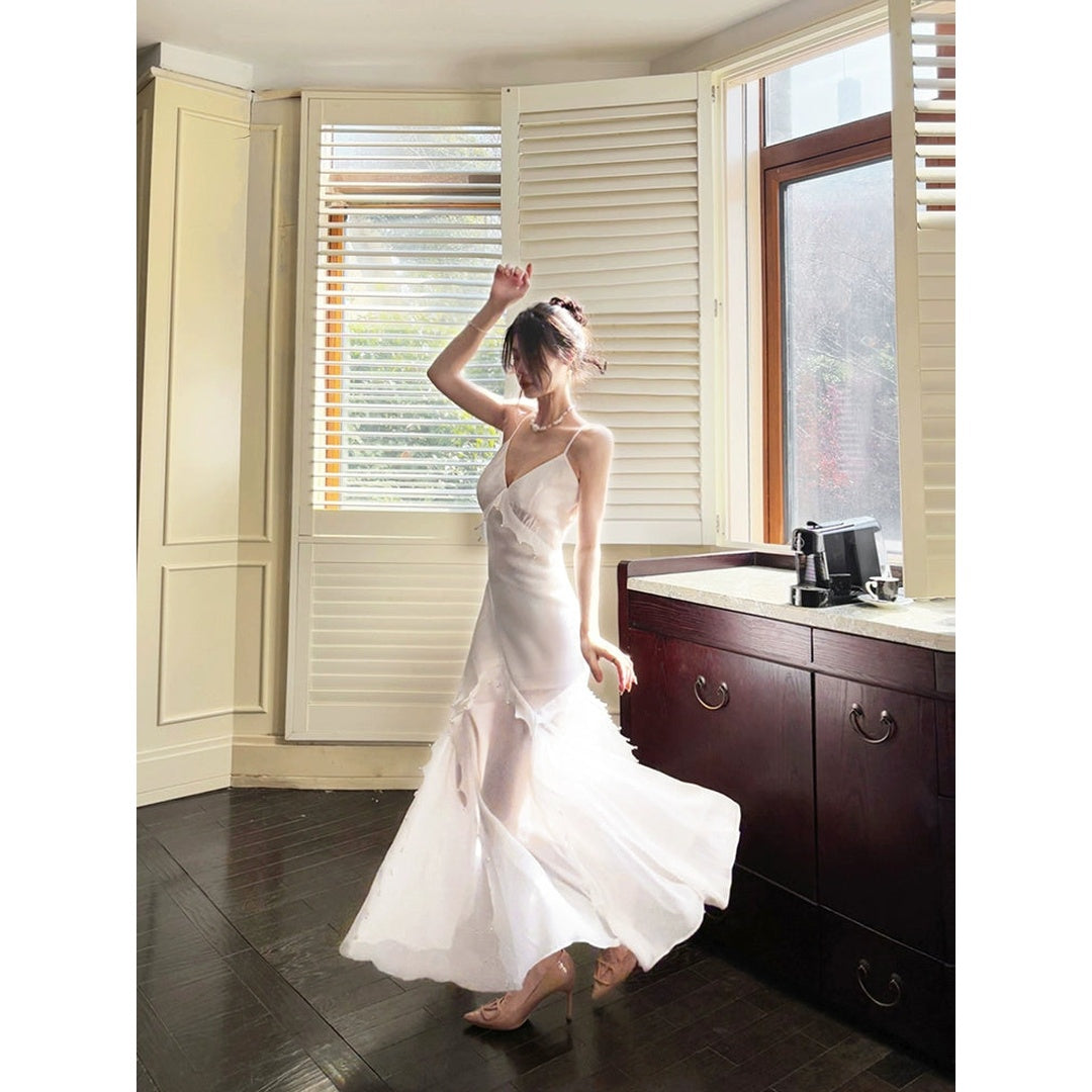 French White Pearl Mermaid Gown Dress