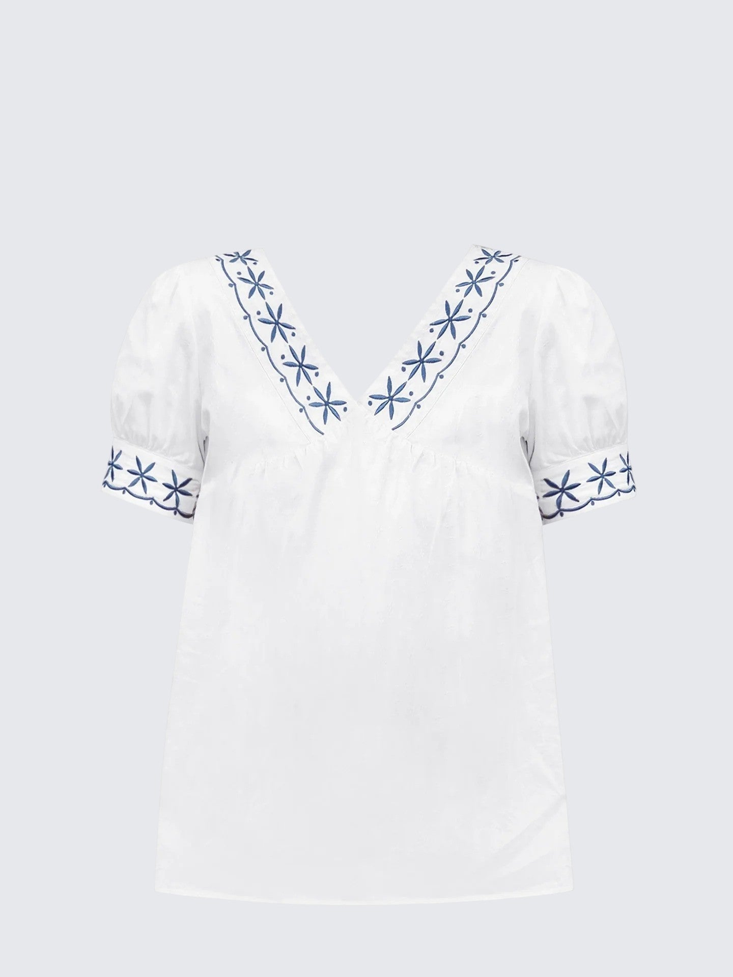 French Vintage Embroidered V-Neck T-Shirt