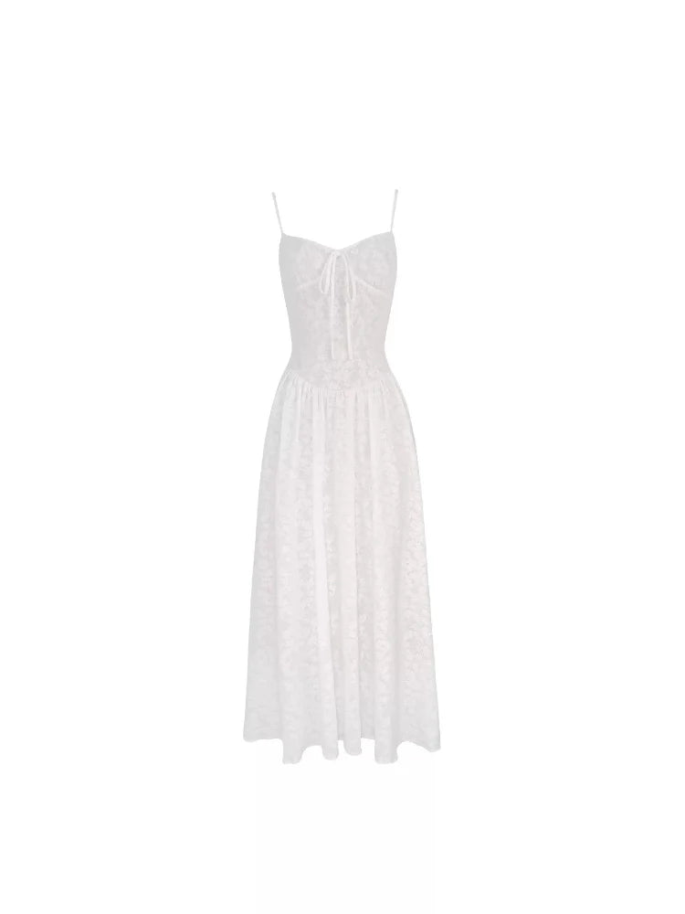 French White Lace Jacquard Cardigan & Slip Dress Set