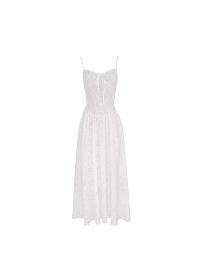 French White Lace Jacquard Cardigan & Slip Dress Set