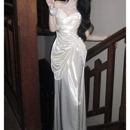 French Satin Lace Formal Gown Dress