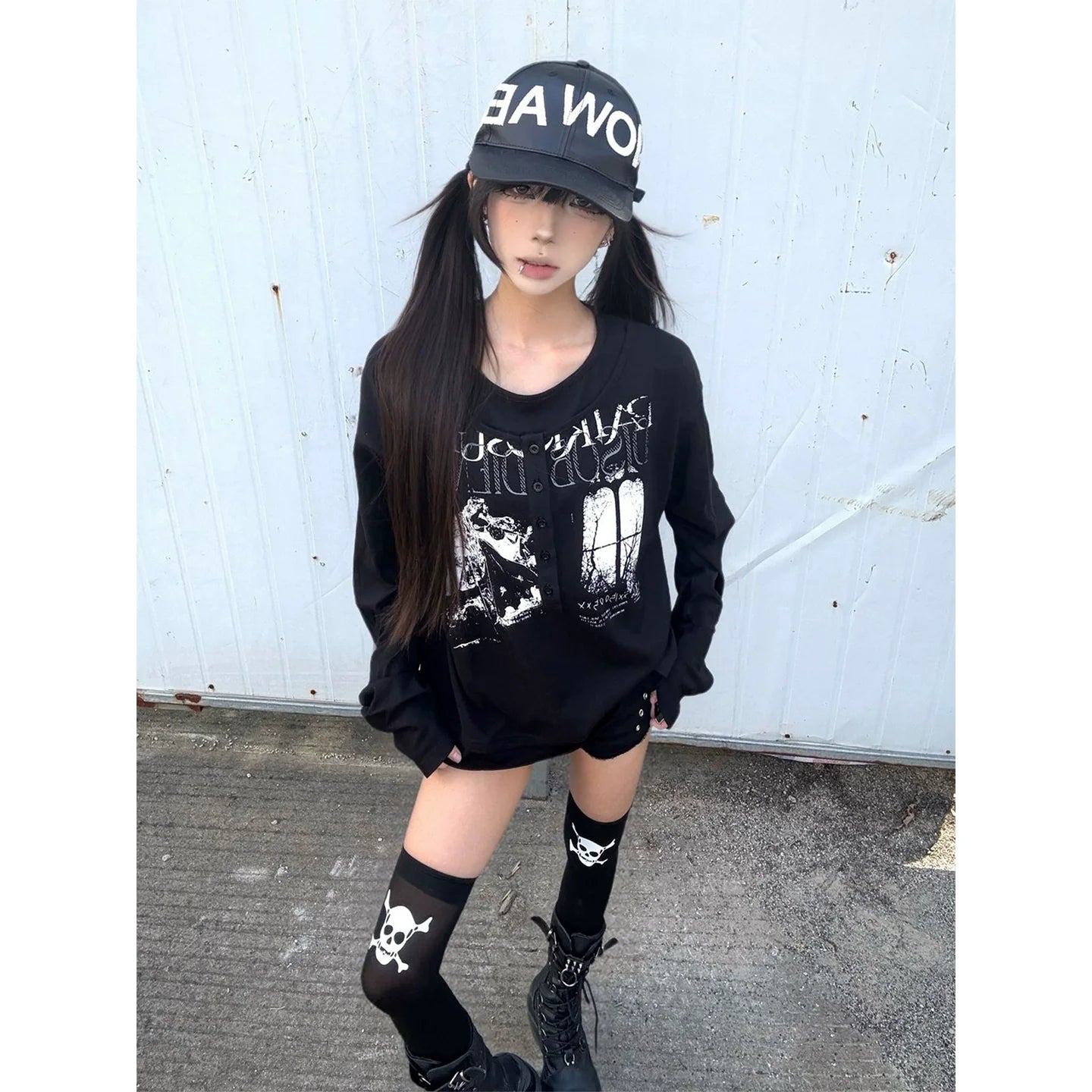 Y2K Visual Henley Long Sleeve Tee