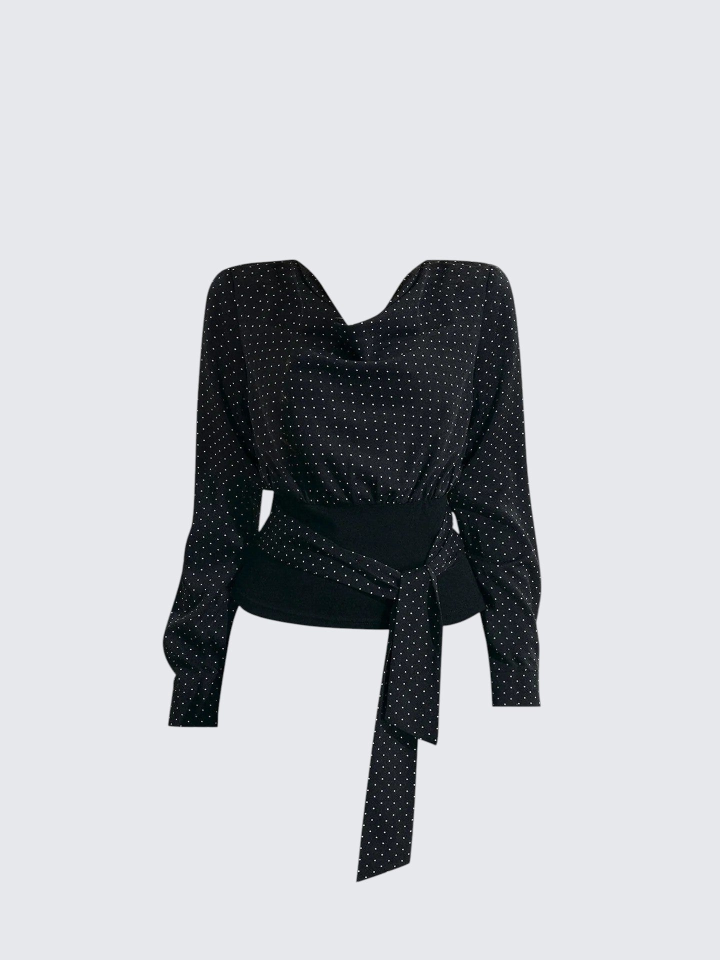 Polka Dot Cowl Neck Bow Shirt Women