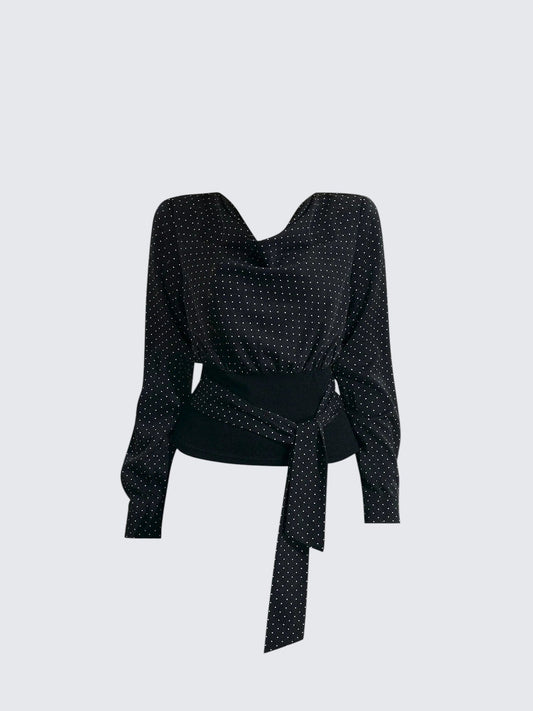 Polka Dot Cowl Neck Bow Shirt Women