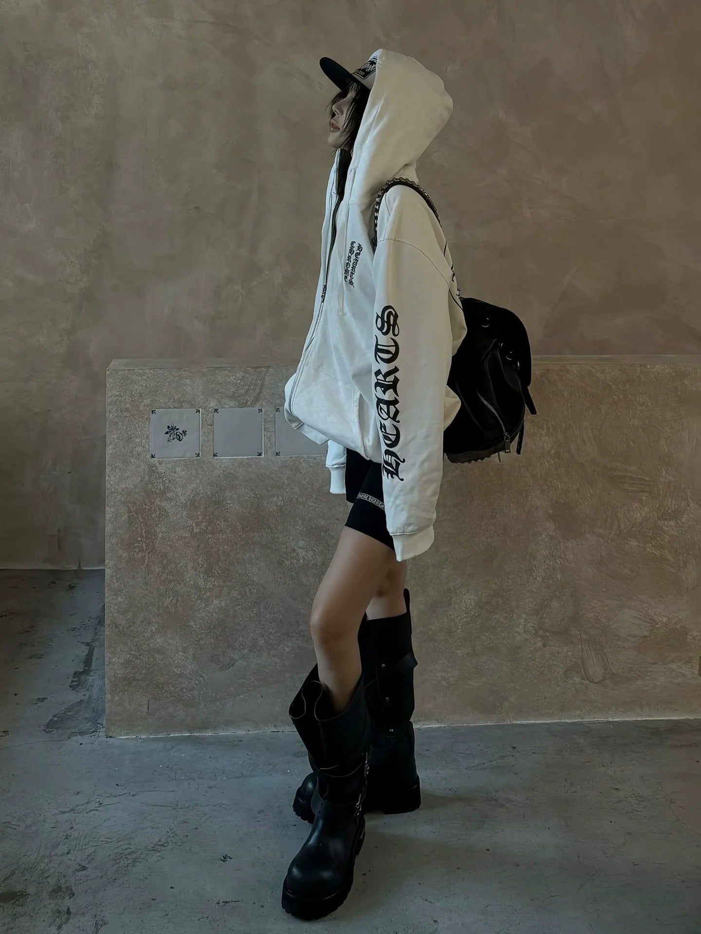 American Heavyweight Gothic Hoodie Autumn-Winter Zip-Up Pullover Letter Print Streetwear Top