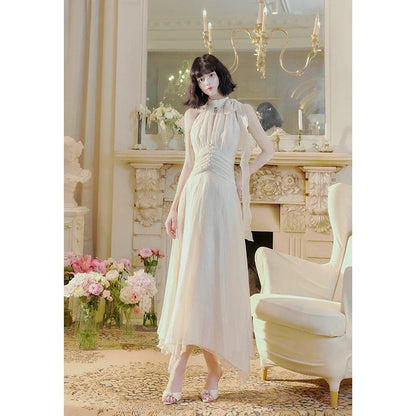 Milan Ruffle Halter Asymmetrical Beach Gown Dress