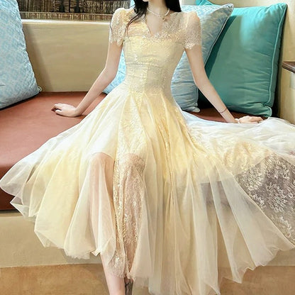 French Lace Tulle Gown Dress – Resort Elegant Long Dress