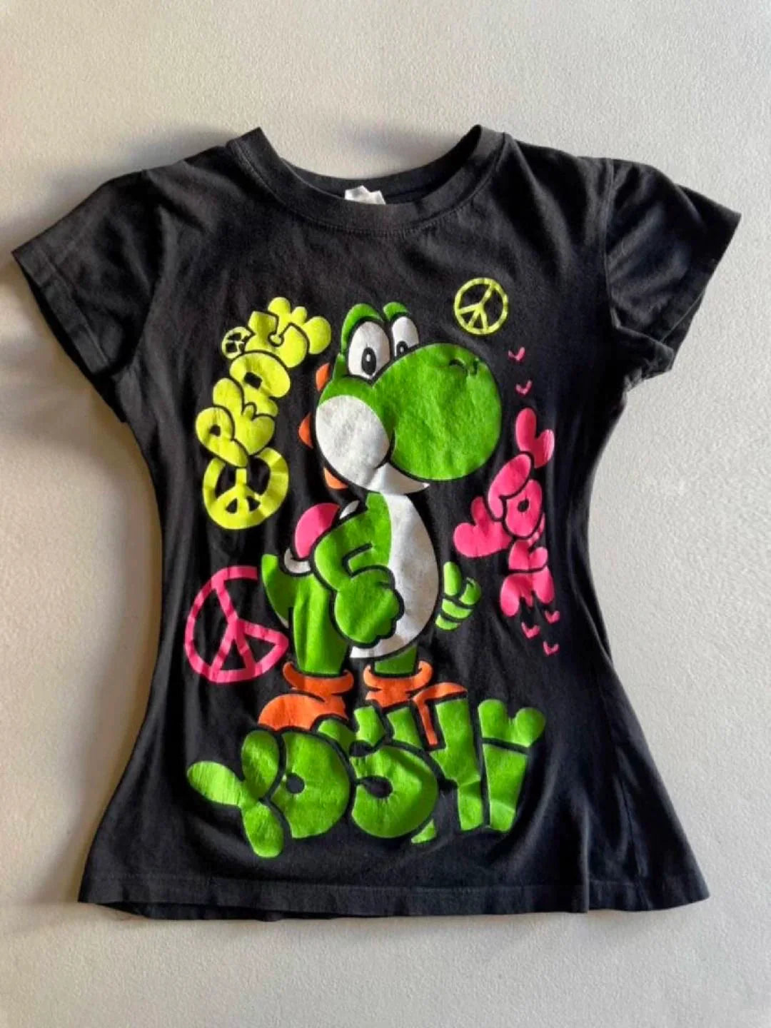 Black Subculture Y2K E-girl Abi American Retro Vintage Cartoon Print Short Sleeve Top