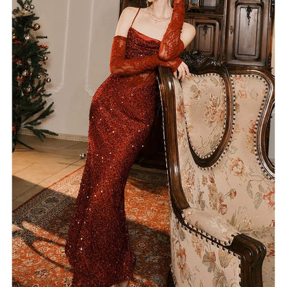 Red Sequin Lace Mermaid Gown Prom Dress