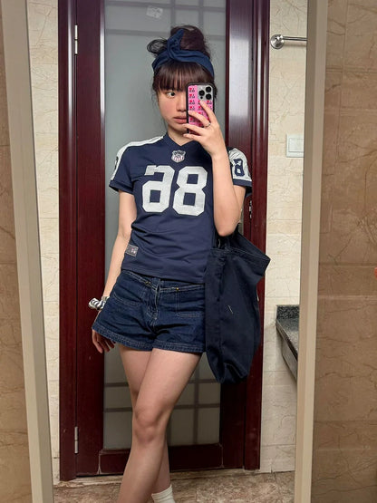 American Sport Dryfit Jersey Tee Summer Short Sleeve Top Blokette Style Y2K Girl