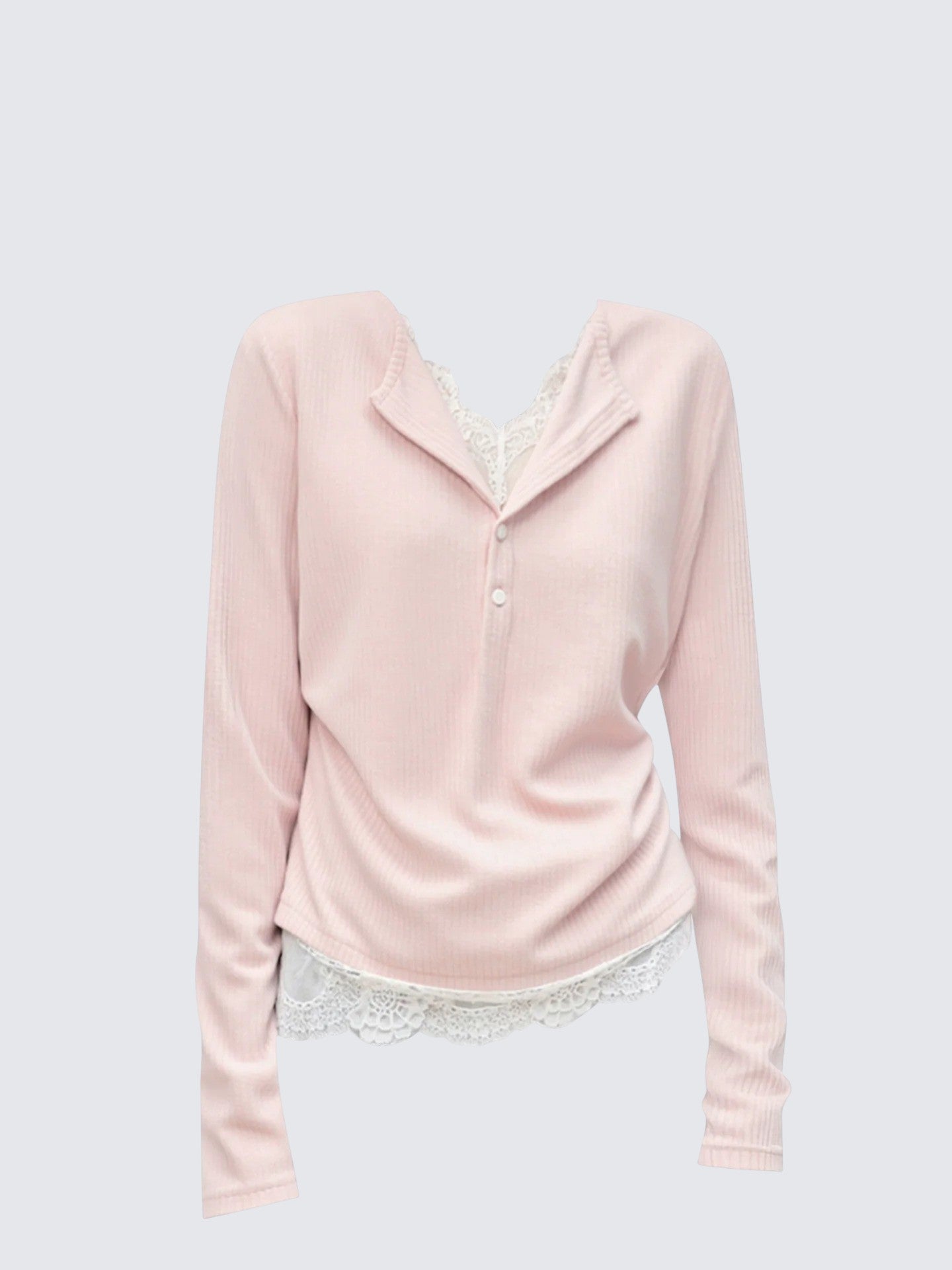 Lace Layered Knit Long Sleeve Tee Women