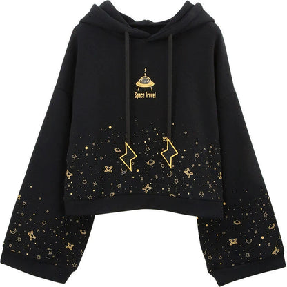 Black Y2K Japanese Bell-Sleeve Hoodie