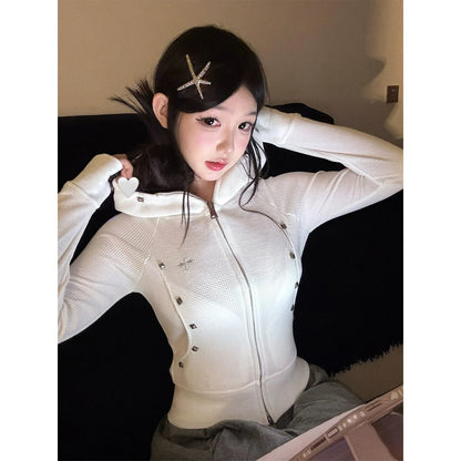 American Cross Embroidered Hoodie Jacket 2025 Early Autumn Zip-Up Fitted Outerwear