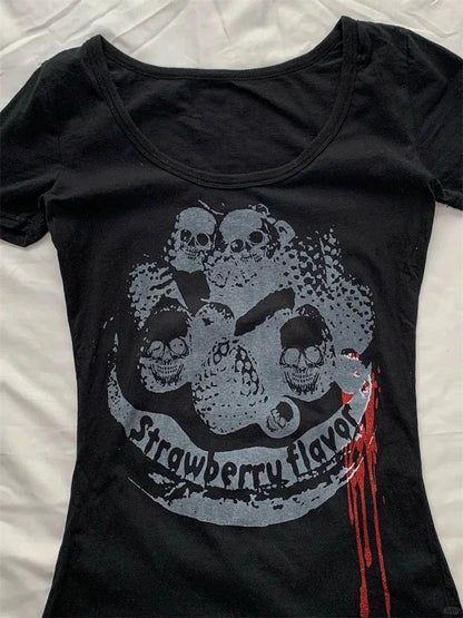 Black Rock Punk American Vintage Print Slim Y2K T-Shirt