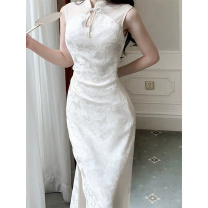 Chinese Satin Jacquard Modified Cheongsam Gown Dress
