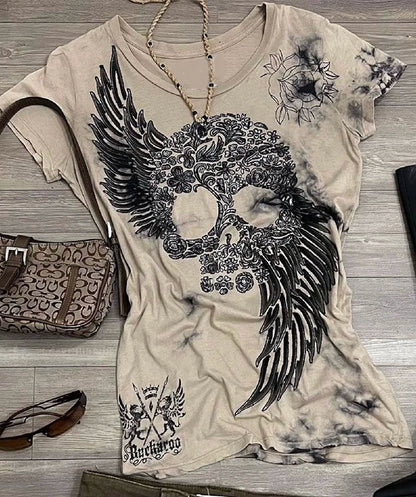 Spine-Wing Print Rock Punk Y2K T-Shirt