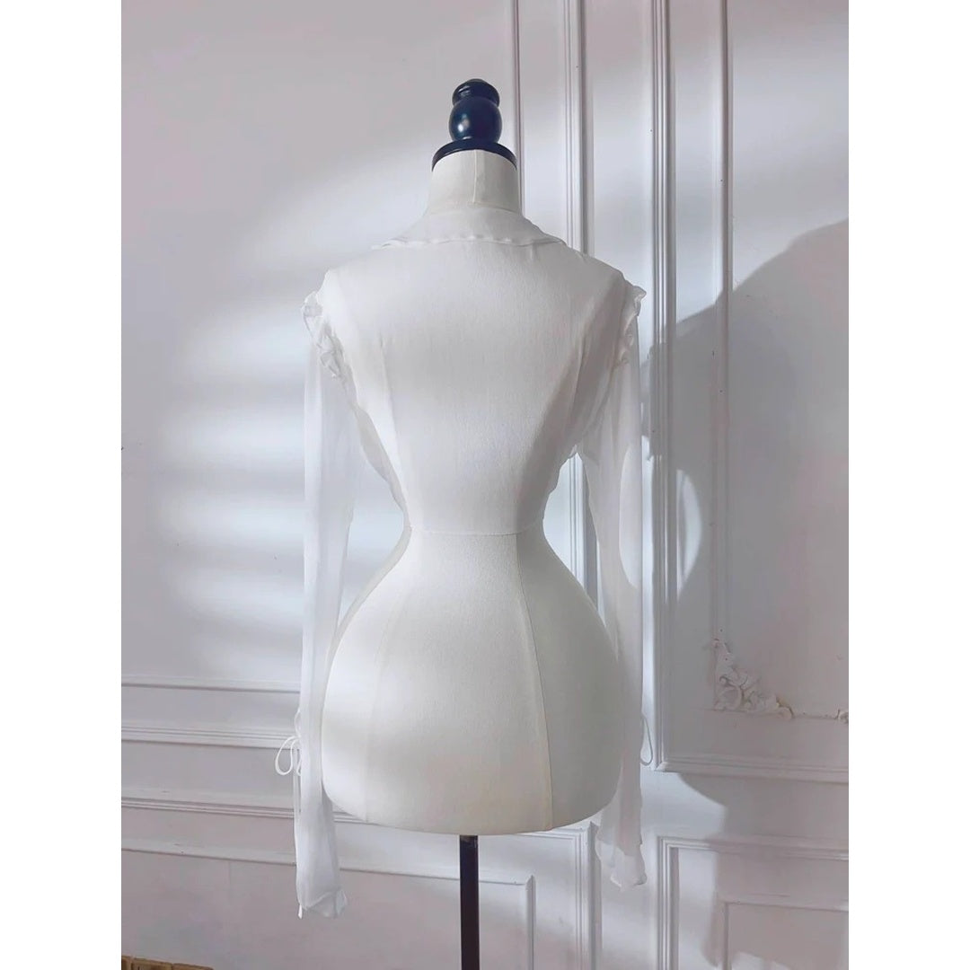 White Silk Summer Ruffle Cardigan – Lightweight Long Sleeve Top