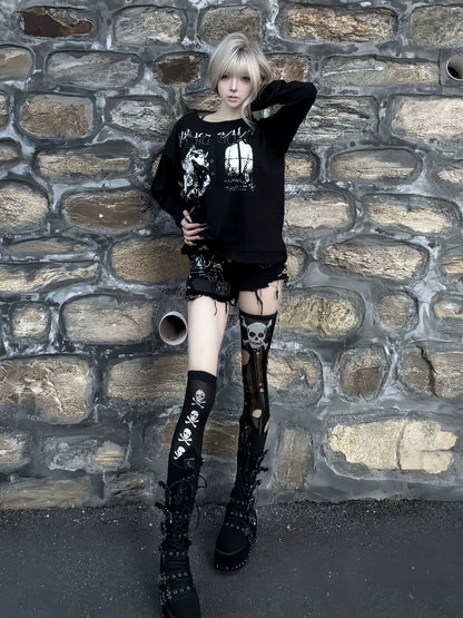 Punk Visual Kei Sheer Snowflake Henley Long Sleeve Layered Top
