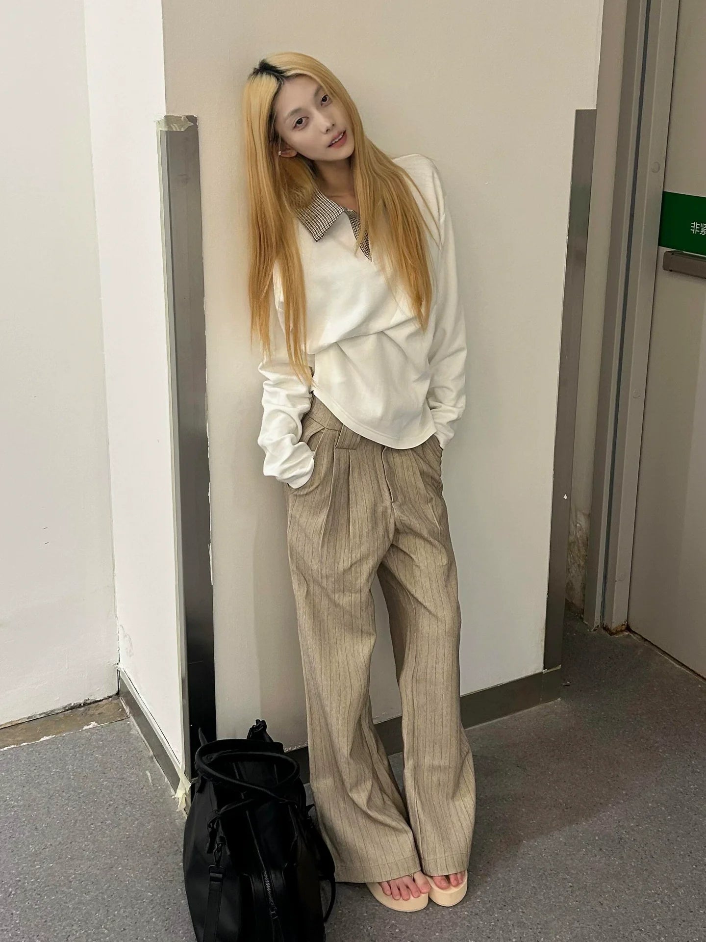 Houndstooth Polo Long Sleeve Tee Old Money Textured Air Layer Top