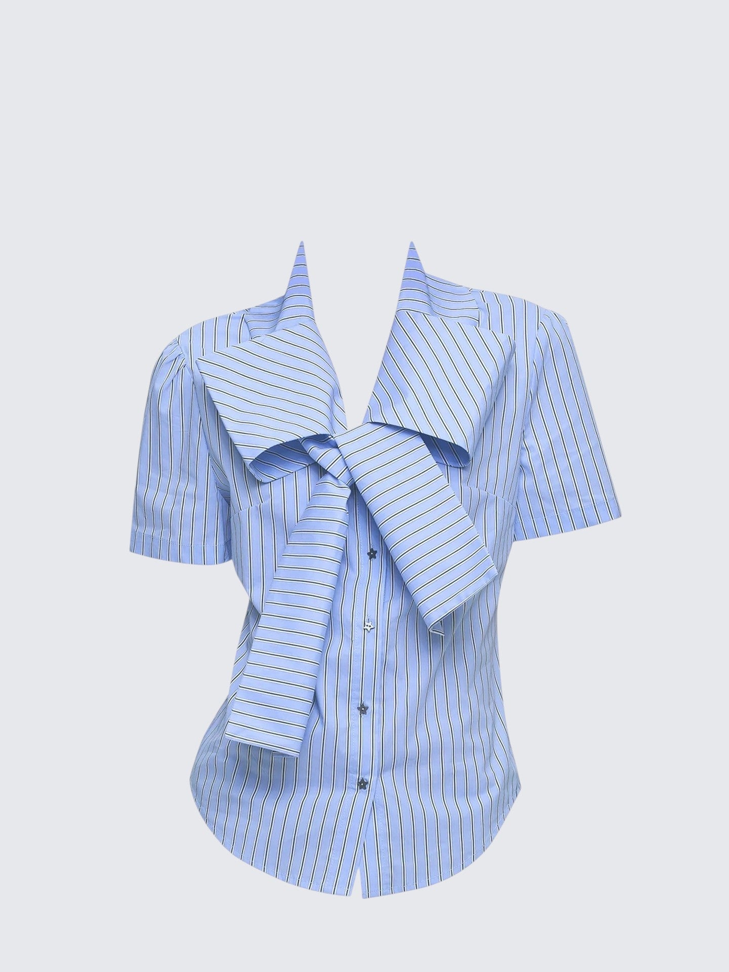 Korean Bow Detail Striped Shirt