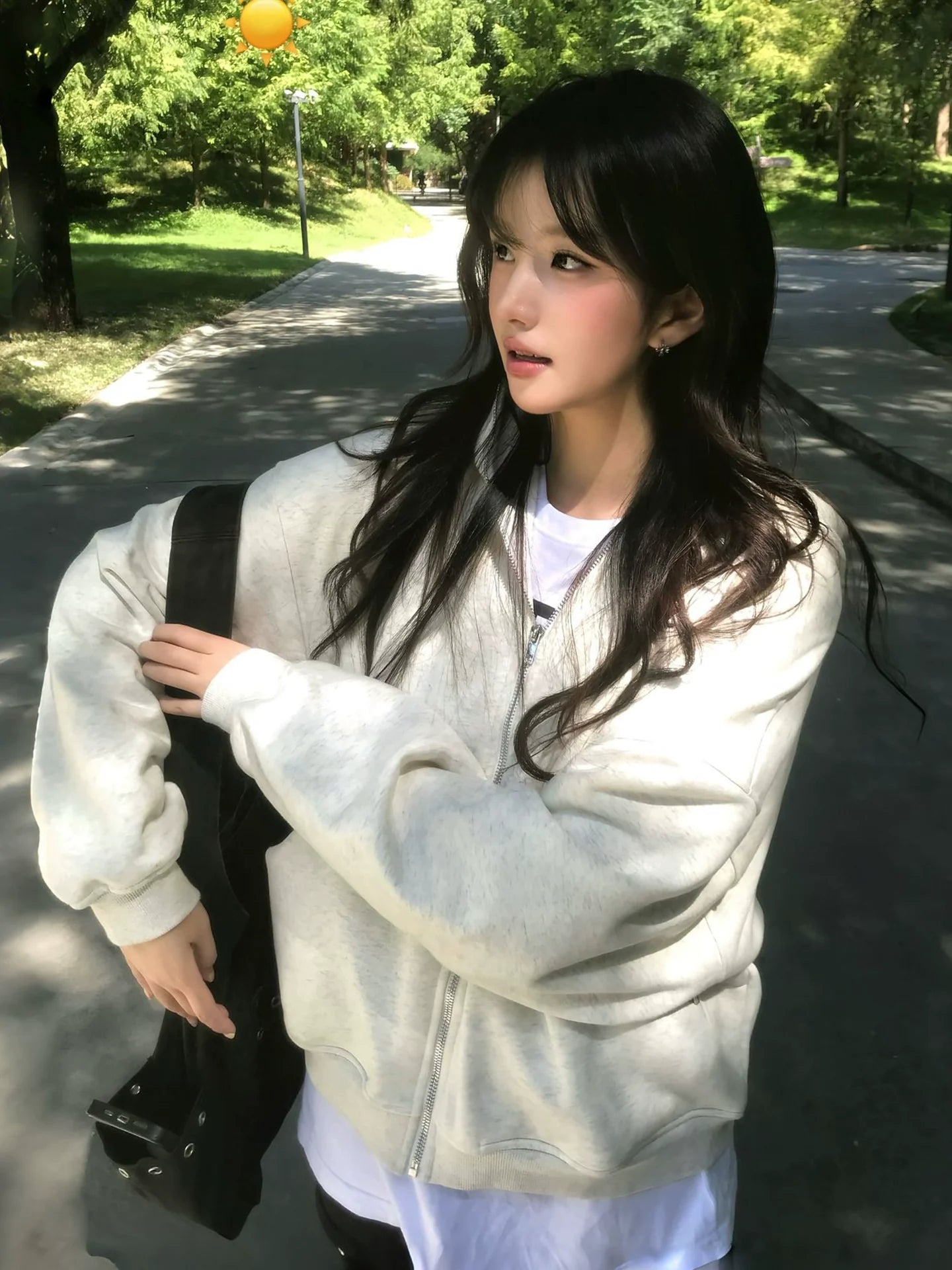 Korean Lazy Chic Hoodie Casual Zip-Up Sweatshirt