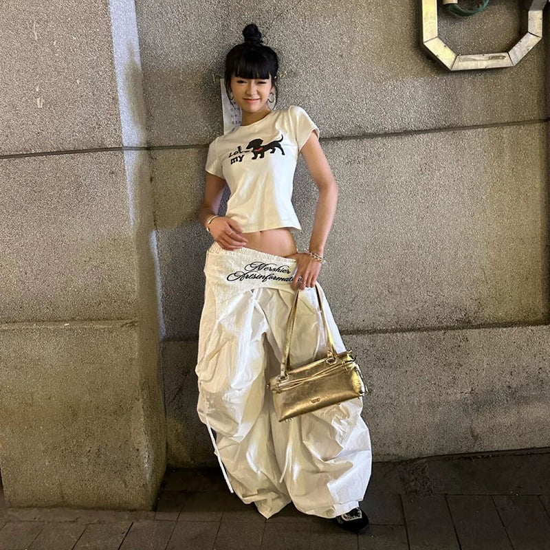 Retro White Layered Cargo Pants