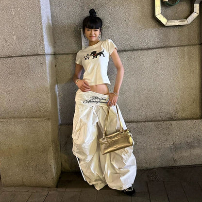 Retro White Layered Cargo Pants