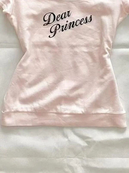 Pink Subculture Y2K E-girl Abi American Retro Vintage Letter Print Short Sleeve Top