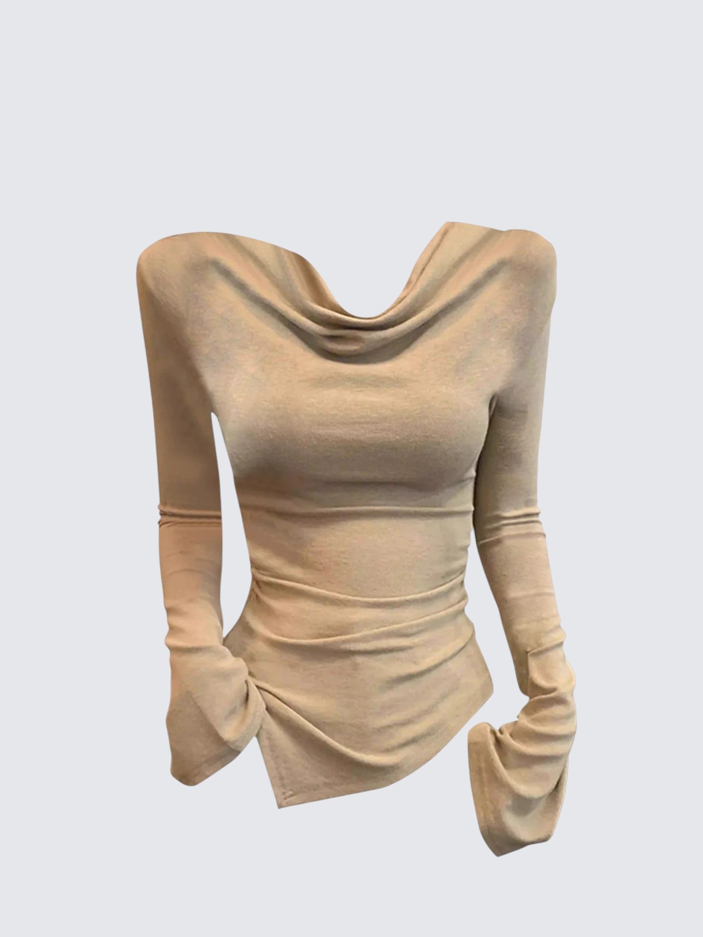 Draped Neck Slim Long Sleeve Tee Women