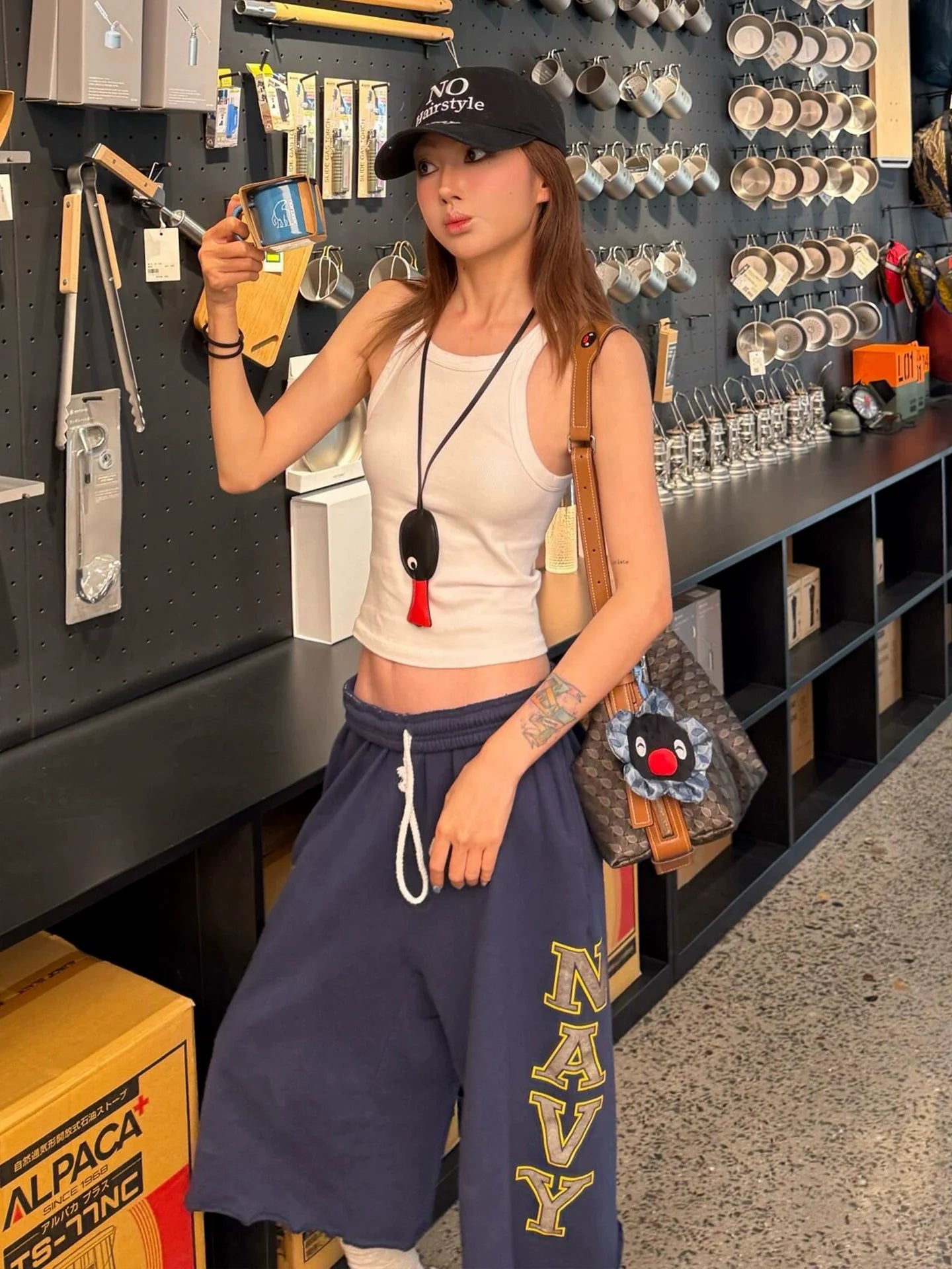 Retro Blue Cropped Baggy Pants