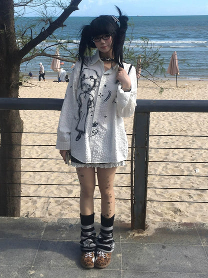 White Striped Textured Long Sleeve Shirt