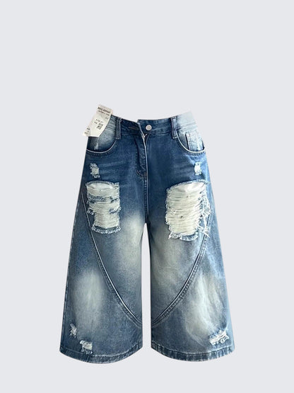 Gradient Distressed Cropped Jeans