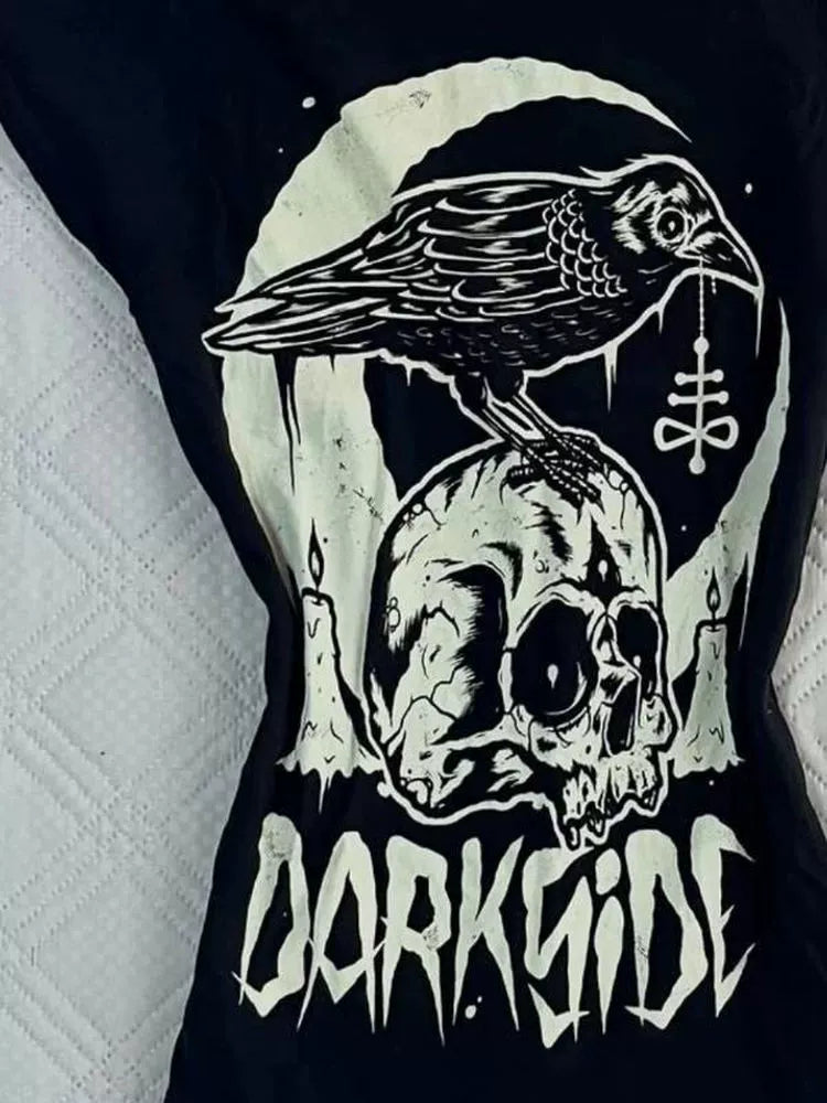 Blue Rock Punk Vintage Skull Print Y2K T-Shirt