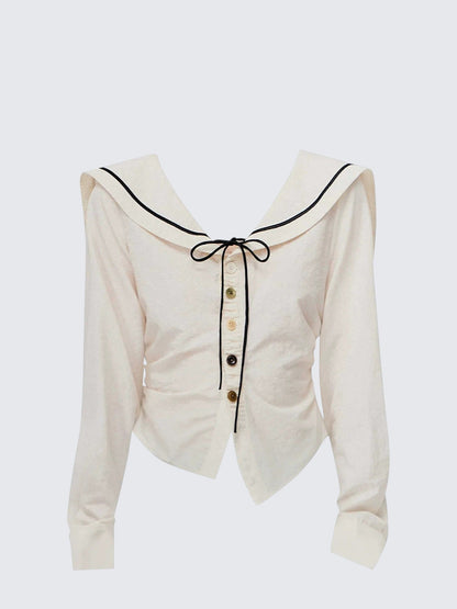 Korean Minimal Ivory Sailor Collar Shirt
