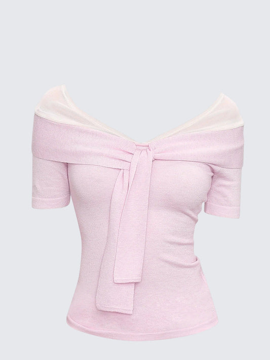 One Shoulder Twist Mesh Top