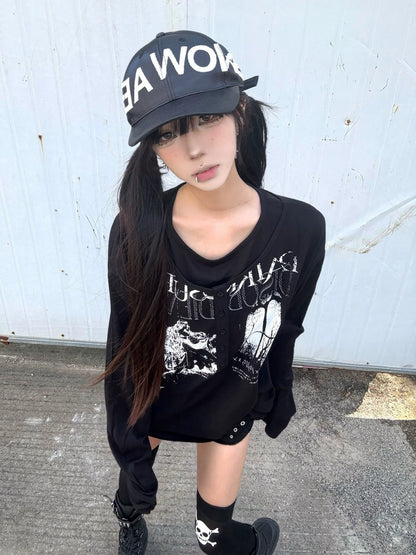 Y2K Visual Henley Long Sleeve Tee