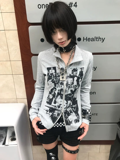 Punk Y2K Visual Kei Sheer Cardigan Early Autumn Slim Fit Long Sleeve Vintage Top