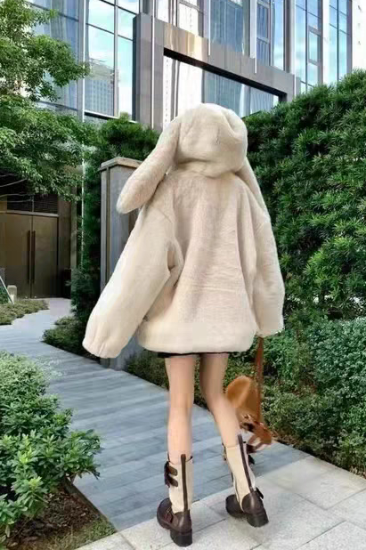 Bunny Ear Faux Fur Coat