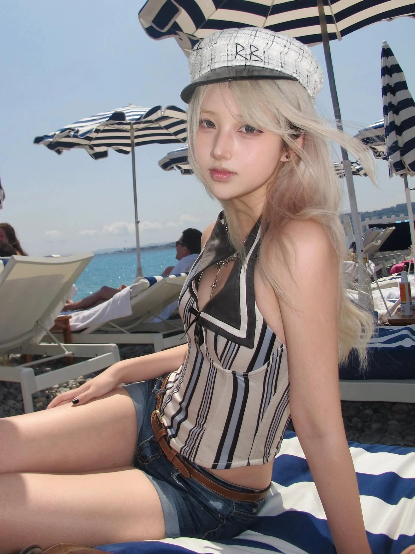 Striped Halter Neck Bustier Top